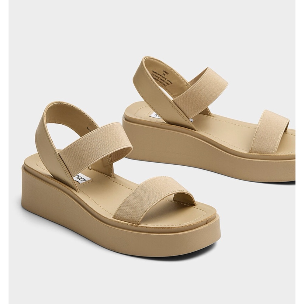 Steve Madden Janice Woven Nubuck Platform Sandals Beige Platform Sandals Sz 10M - Picture 1 of 10